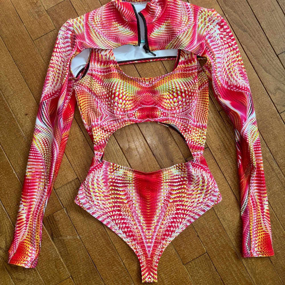 Badinka Red/Yellow Rave Festival Bodysuit with Shrug Outfit